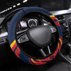 Custom Crows Football ANZAC Steering Wheel Cover Poppy Soldier With Aboriginal Dots Art