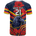 Custom Crows Football ANZAC T Shirt Poppy Soldier With Aboriginal Dots Art