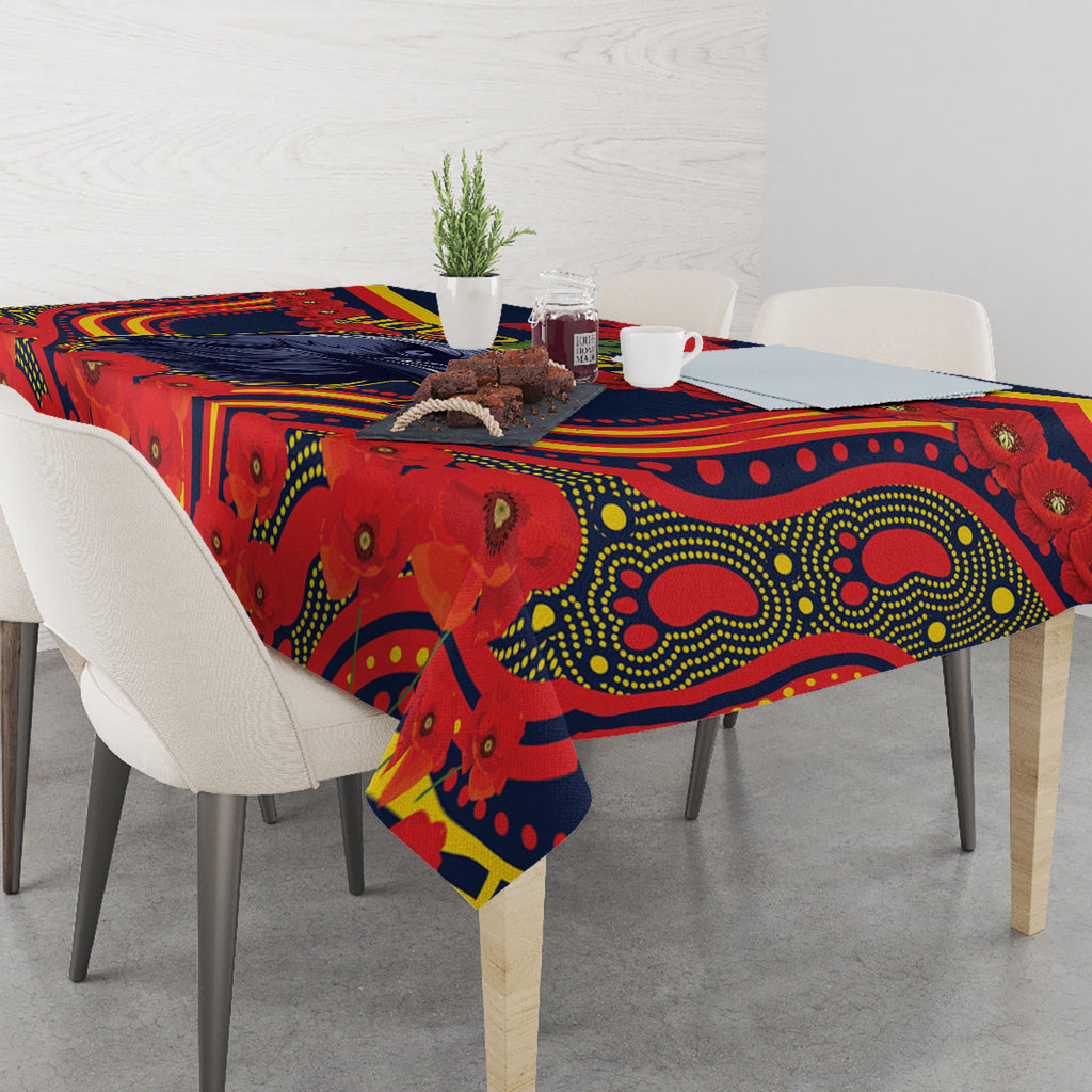 Custom Crows Football ANZAC Tablecloth Poppy Soldier With Aboriginal Dots Art