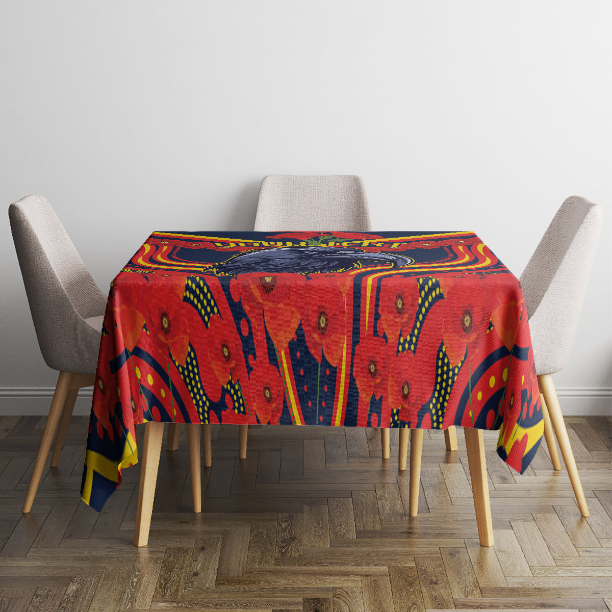 Custom Crows Football ANZAC Tablecloth Poppy Soldier With Aboriginal Dots Art