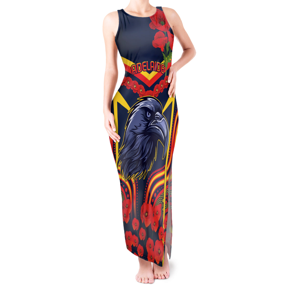 Custom Crows Football ANZAC Tank Maxi Dress Poppy Soldier With Aboriginal Dots Art