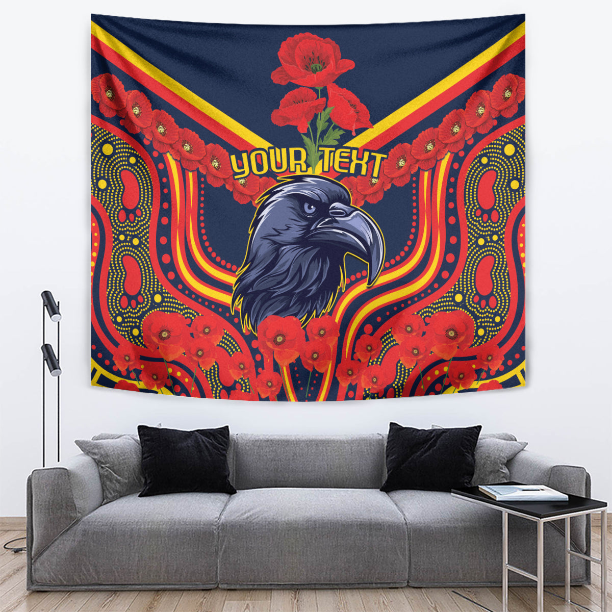 Custom Crows Football ANZAC Tapestry Poppy Soldier With Aboriginal Dots Art