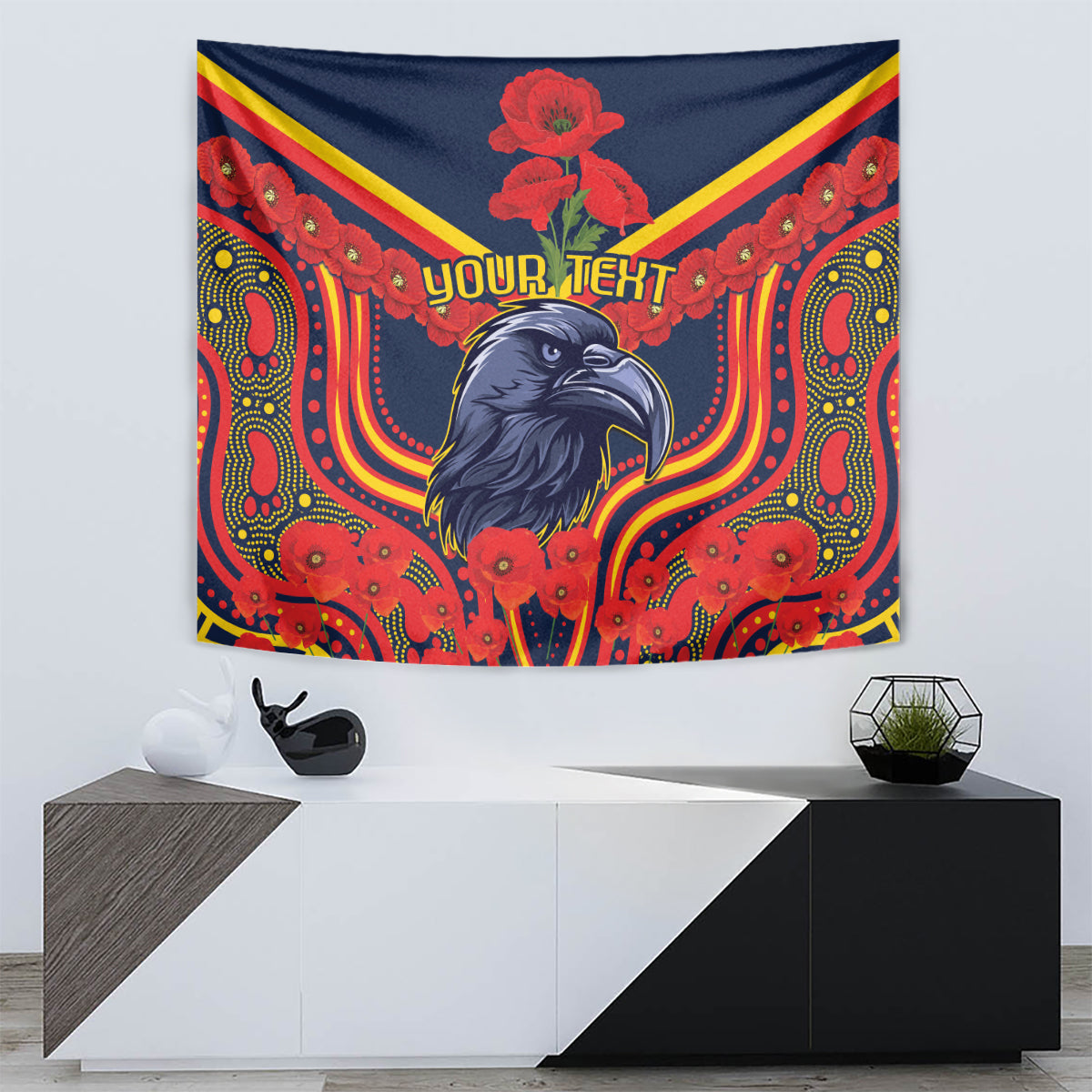Custom Crows Football ANZAC Tapestry Poppy Soldier With Aboriginal Dots Art