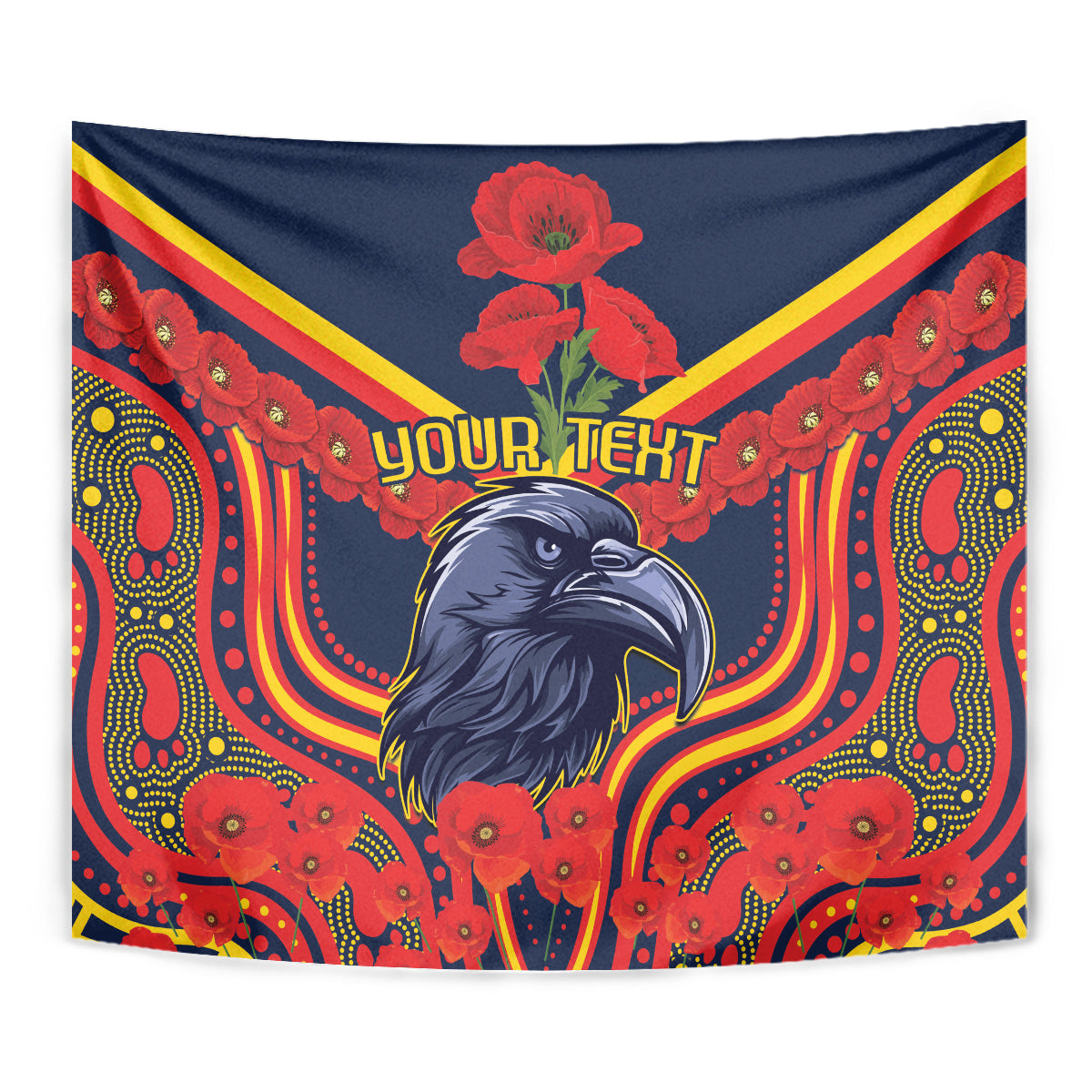 Custom Crows Football ANZAC Tapestry Poppy Soldier With Aboriginal Dots Art