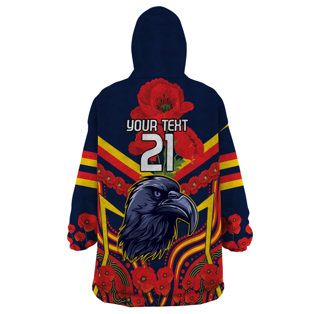 Custom Crows Football ANZAC Wearable Blanket Hoodie Poppy Soldier With Aboriginal Dots Art