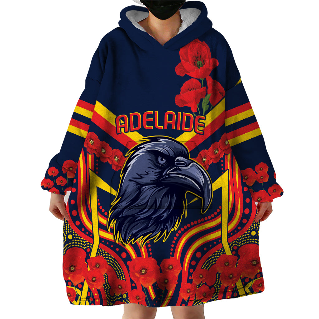 Custom Crows Football ANZAC Wearable Blanket Hoodie Poppy Soldier With Aboriginal Dots Art