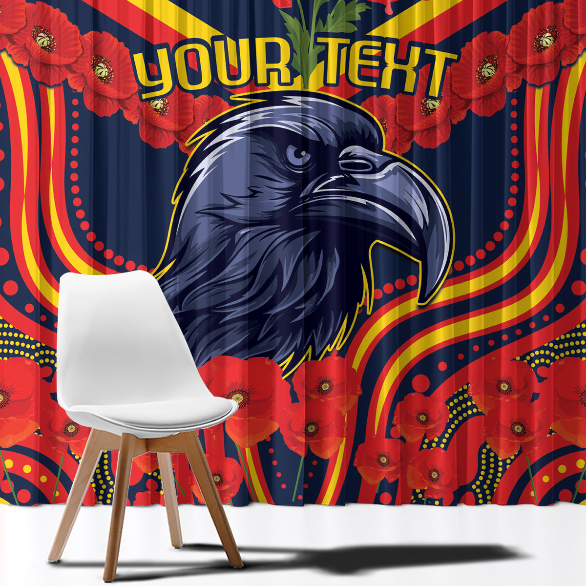 Custom Crows Football ANZAC Window Curtain Poppy Soldier With Aboriginal Dots Art