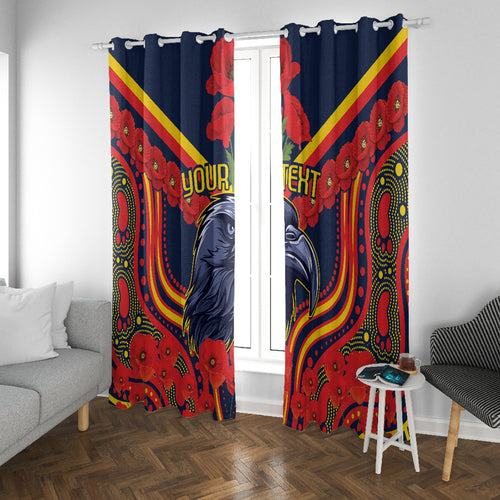 Custom Crows Football ANZAC Window Curtain Poppy Soldier With Aboriginal Dots Art