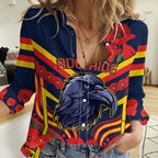 Custom Crows Football ANZAC Women Casual Shirt Poppy Soldier With Aboriginal Dots Art