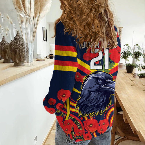 Custom Crows Football ANZAC Women Casual Shirt Poppy Soldier With Aboriginal Dots Art