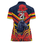 Custom Crows Football ANZAC Women Polo Shirt Poppy Soldier With Aboriginal Dots Art