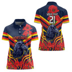 Custom Crows Football ANZAC Women Polo Shirt Poppy Soldier With Aboriginal Dots Art