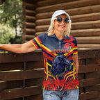 Custom Crows Football ANZAC Women Polo Shirt Poppy Soldier With Aboriginal Dots Art