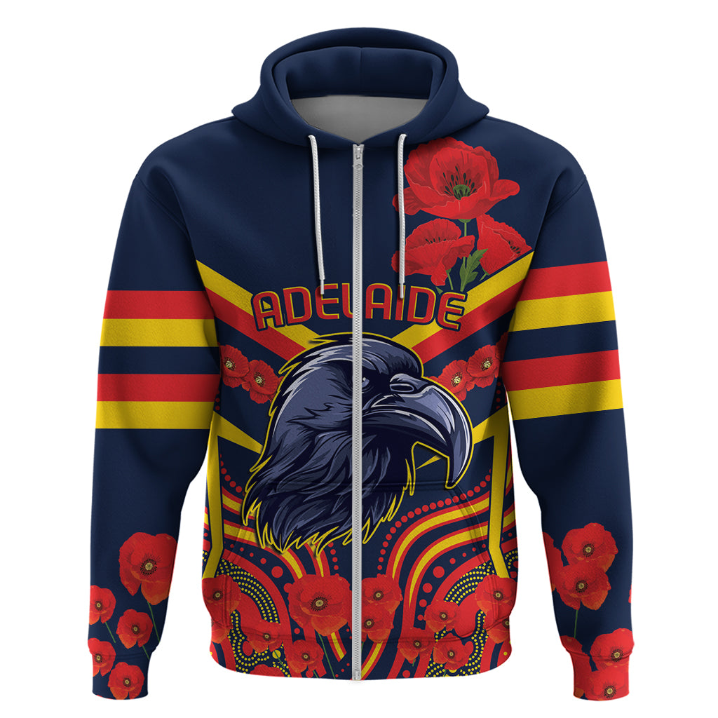 Custom Crows Football ANZAC Zip Hoodie Poppy Soldier With Aboriginal Dots Art