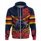 Custom Crows Football ANZAC Zip Hoodie Poppy Soldier With Aboriginal Dots Art