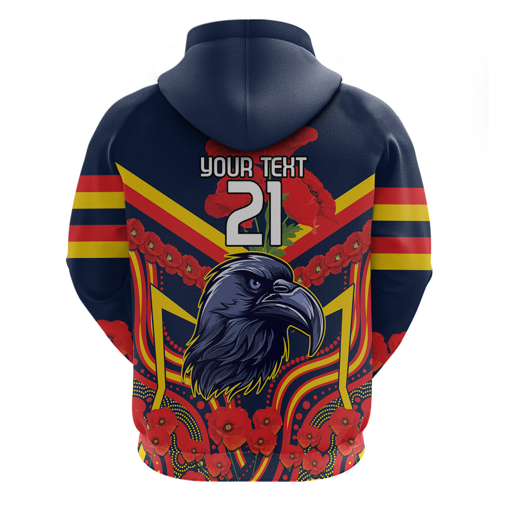Custom Crows Football ANZAC Zip Hoodie Poppy Soldier With Aboriginal Dots Art