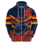 Custom Crows Football ANZAC Zip Hoodie Poppy Soldier With Aboriginal Dots Art