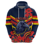 Custom Crows Football ANZAC Zip Hoodie Poppy Soldier With Aboriginal Dots Art