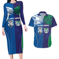 Custom Warriors-Bulldogs Couples Matching Long Sleeve Bodycon Dress and Hawaiian Shirt Together Sporty Style