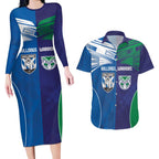Custom Warriors-Bulldogs Couples Matching Long Sleeve Bodycon Dress and Hawaiian Shirt Together Sporty Style