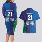 Custom Warriors-Bulldogs Couples Matching Long Sleeve Bodycon Dress and Hawaiian Shirt Together Sporty Style
