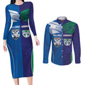 Custom Warriors-Bulldogs Couples Matching Long Sleeve Bodycon Dress and Long Sleeve Button Shirt Together Sporty Style