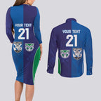 Custom Warriors-Bulldogs Couples Matching Long Sleeve Bodycon Dress and Long Sleeve Button Shirt Together Sporty Style