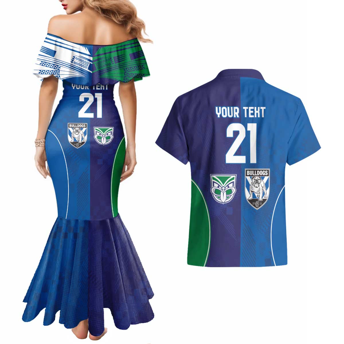 Custom Warriors-Bulldogs Couples Matching Mermaid Dress and Hawaiian Shirt Together Sporty Style