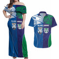 Custom Warriors-Bulldogs Couples Matching Off Shoulder Maxi Dress and Hawaiian Shirt Together Sporty Style