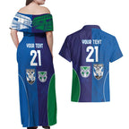 Custom Warriors-Bulldogs Couples Matching Off Shoulder Maxi Dress and Hawaiian Shirt Together Sporty Style