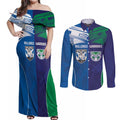 Custom Warriors-Bulldogs Couples Matching Off Shoulder Maxi Dress and Long Sleeve Button Shirt Together Sporty Style