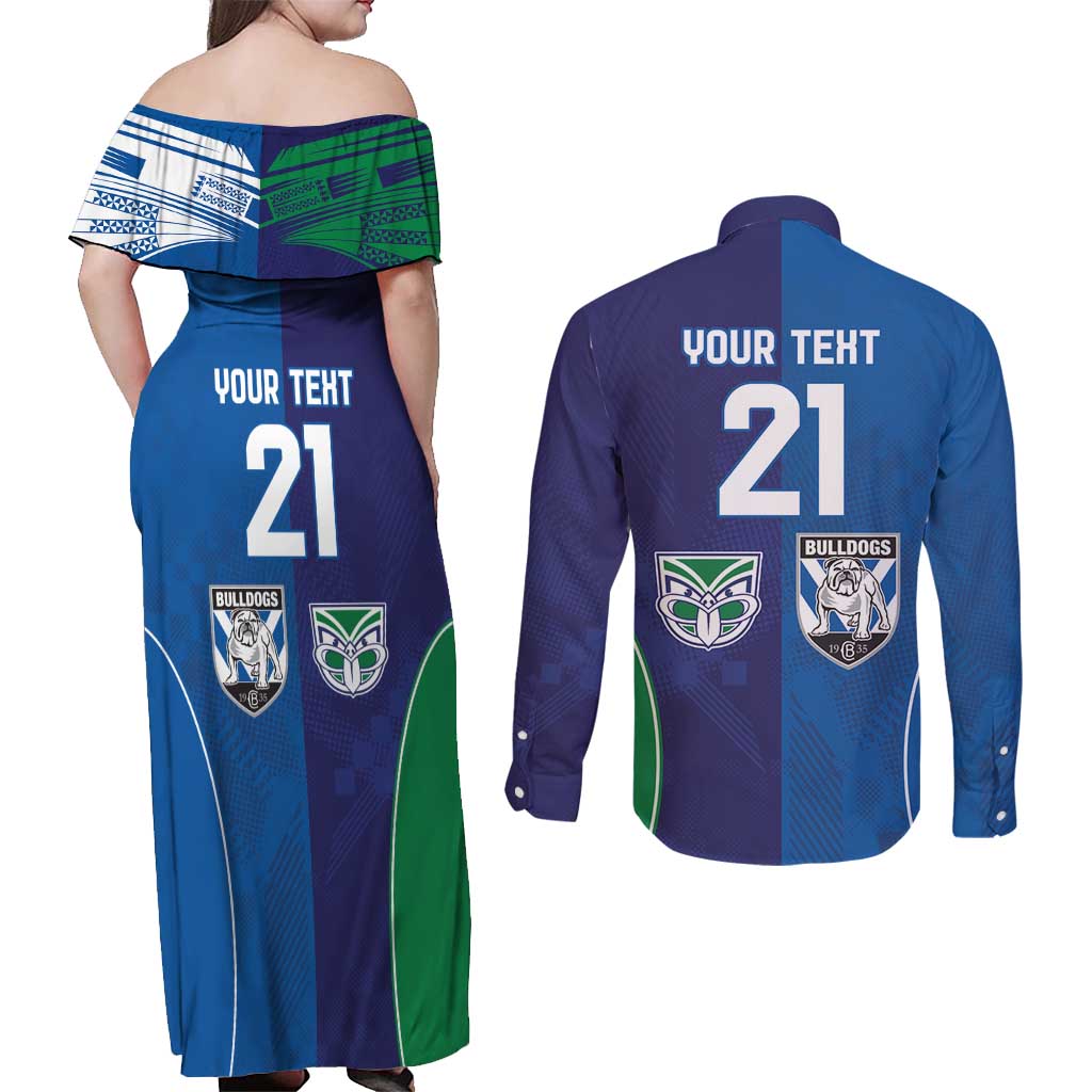 Custom Warriors-Bulldogs Couples Matching Off Shoulder Maxi Dress and Long Sleeve Button Shirt Together Sporty Style