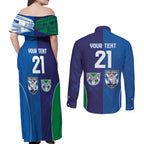 Custom Warriors-Bulldogs Couples Matching Off Shoulder Maxi Dress and Long Sleeve Button Shirt Together Sporty Style