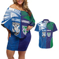Custom Warriors-Bulldogs Couples Matching Off Shoulder Short Dress and Hawaiian Shirt Together Sporty Style