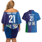 Custom Warriors-Bulldogs Couples Matching Off Shoulder Short Dress and Hawaiian Shirt Together Sporty Style