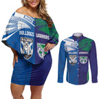 Custom Warriors-Bulldogs Couples Matching Off Shoulder Short Dress and Long Sleeve Button Shirt Together Sporty Style
