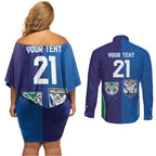 Custom Warriors-Bulldogs Couples Matching Off Shoulder Short Dress and Long Sleeve Button Shirt Together Sporty Style