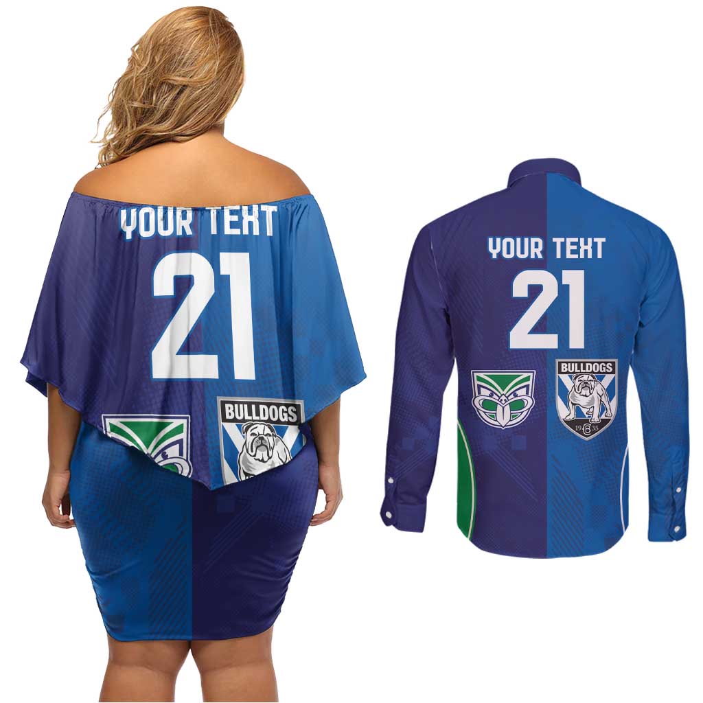 Custom Warriors-Bulldogs Couples Matching Off Shoulder Short Dress and Long Sleeve Button Shirt Together Sporty Style