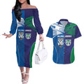 Custom Warriors-Bulldogs Couples Matching Off The Shoulder Long Sleeve Dress and Hawaiian Shirt Together Sporty Style