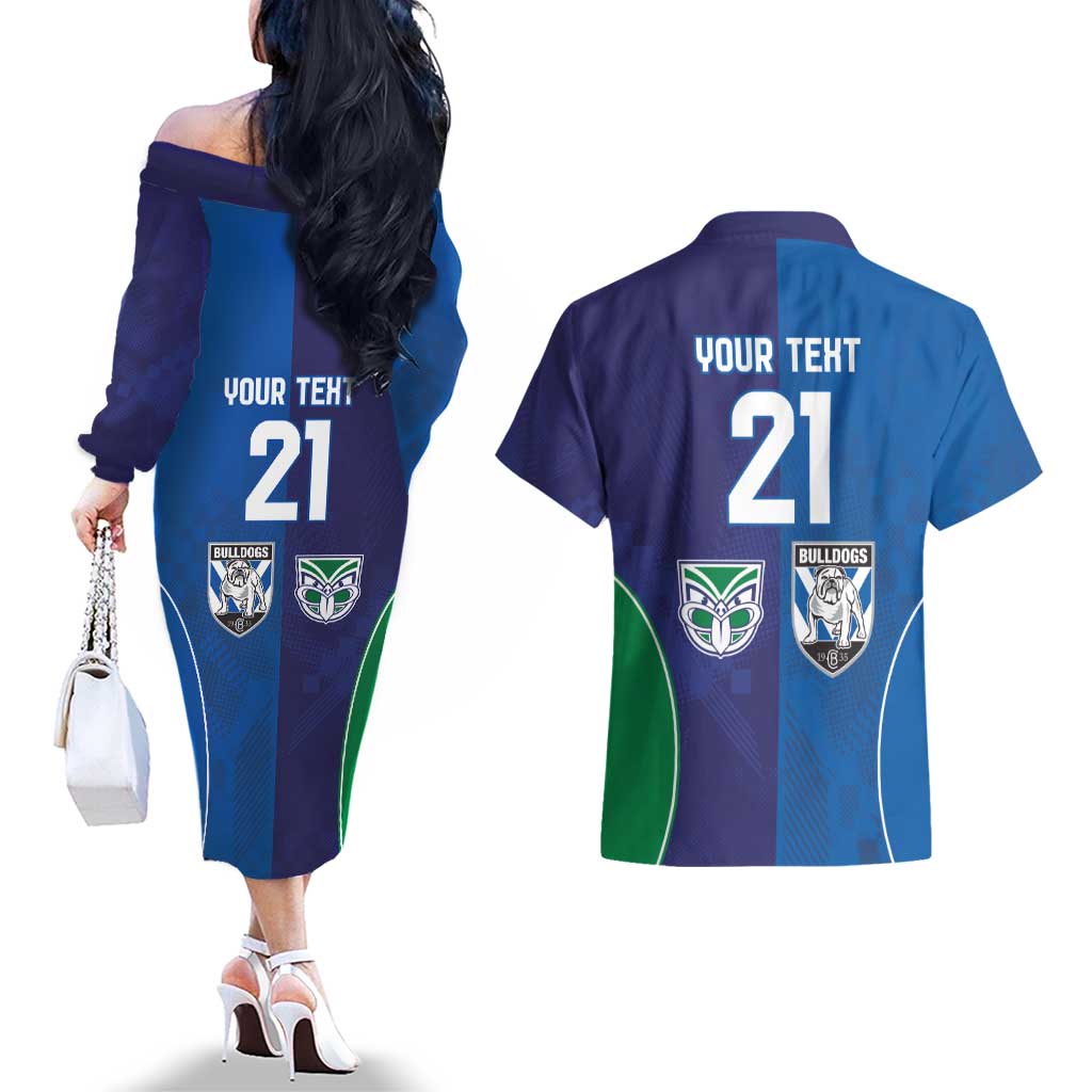 Custom Warriors-Bulldogs Couples Matching Off The Shoulder Long Sleeve Dress and Hawaiian Shirt Together Sporty Style
