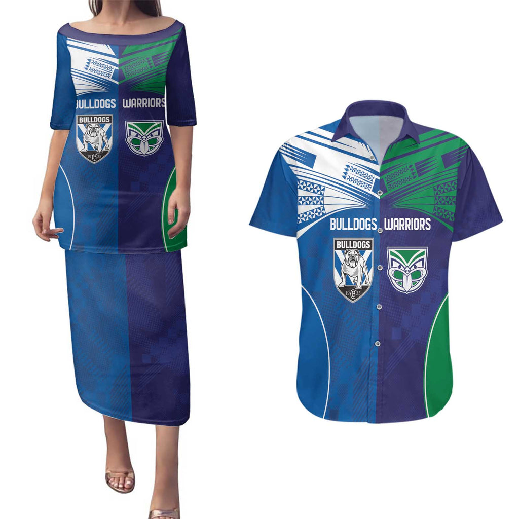 Custom Warriors-Bulldogs Couples Matching Puletasi and Hawaiian Shirt Together Sporty Style