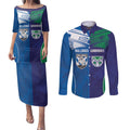Custom Warriors-Bulldogs Couples Matching Puletasi and Long Sleeve Button Shirt Together Sporty Style