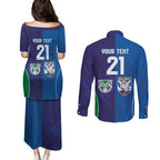 Custom Warriors-Bulldogs Couples Matching Puletasi and Long Sleeve Button Shirt Together Sporty Style