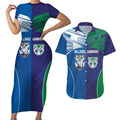 Custom Warriors-Bulldogs Couples Matching Short Sleeve Bodycon Dress and Hawaiian Shirt Together Sporty Style