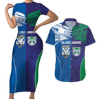 Custom Warriors-Bulldogs Couples Matching Short Sleeve Bodycon Dress and Hawaiian Shirt Together Sporty Style
