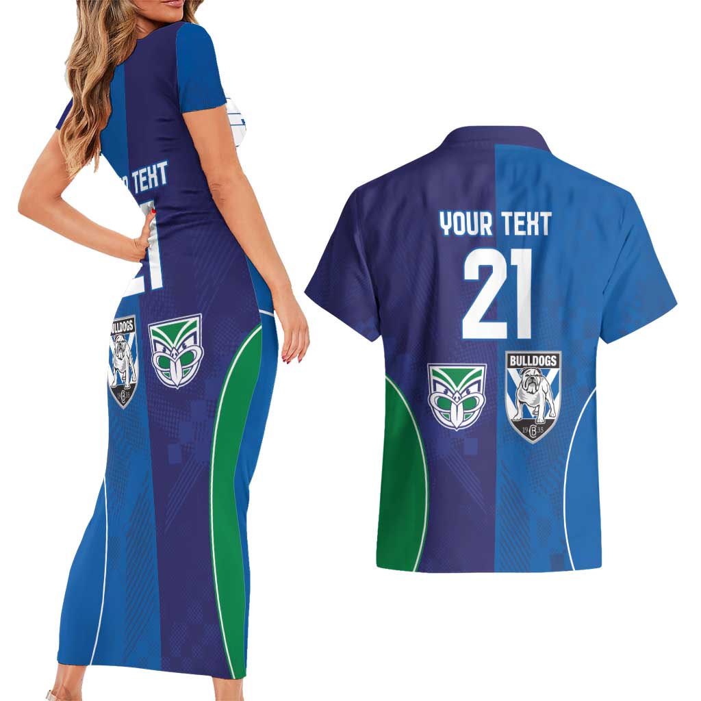 Custom Warriors-Bulldogs Couples Matching Short Sleeve Bodycon Dress and Hawaiian Shirt Together Sporty Style
