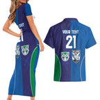 Custom Warriors-Bulldogs Couples Matching Short Sleeve Bodycon Dress and Hawaiian Shirt Together Sporty Style