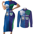 Custom Warriors-Bulldogs Couples Matching Short Sleeve Bodycon Dress and Long Sleeve Button Shirt Together Sporty Style