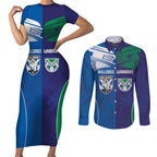 Custom Warriors-Bulldogs Couples Matching Short Sleeve Bodycon Dress and Long Sleeve Button Shirt Together Sporty Style