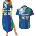Custom Warriors-Bulldogs Couples Matching Summer Maxi Dress and Hawaiian Shirt Together Sporty Style